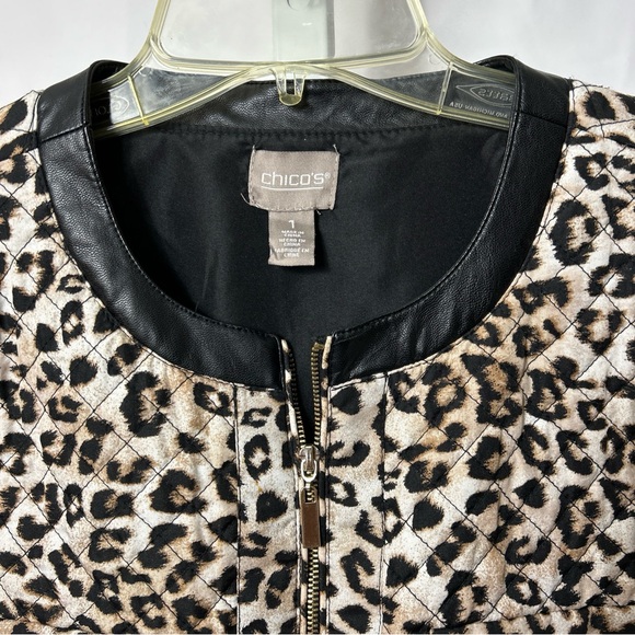 Chico’s Women’s Size Small Leopard Print Quilted Full Front Zippered Jacket - Picture 2 of 13
